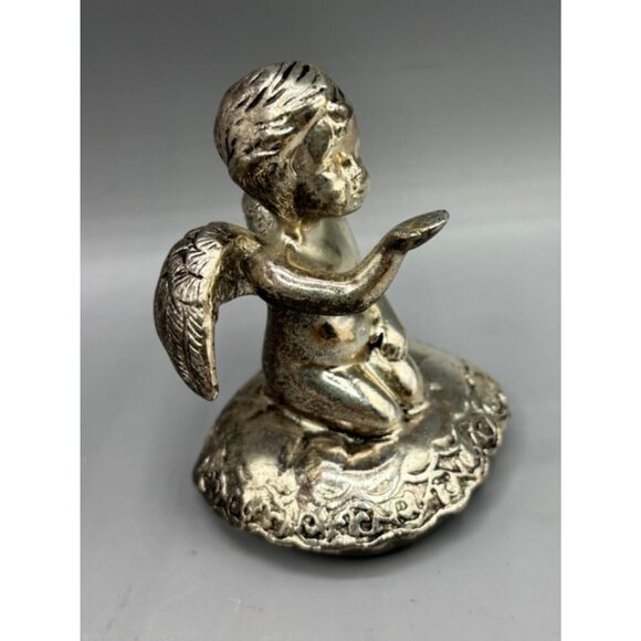 Vtg Silver‎ Plated Cherub Angel Figurine Blowing Kiss Decor Religious - Picture 4 of 6
